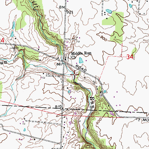 Topographic Map of Middle Run, OH