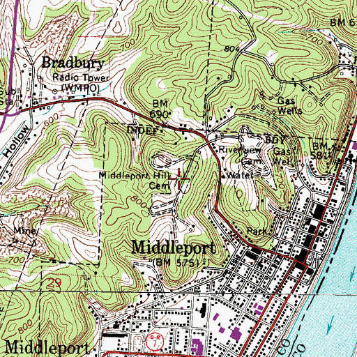 Topographic Map of Middleport Hill Cemetery, OH