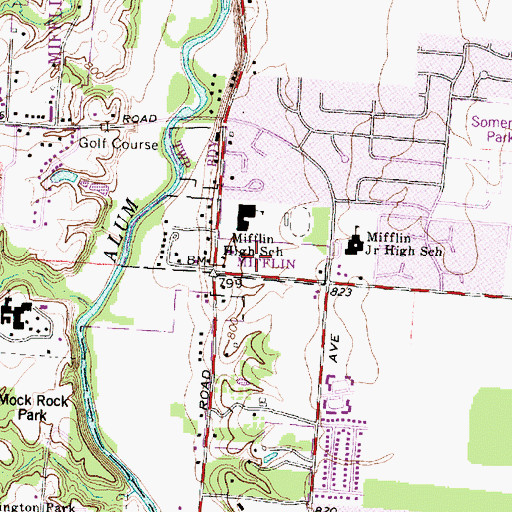 Topographic Map of Mifflin High School, OH