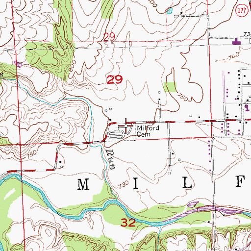Topographic Map of Milford Cemetery, OH