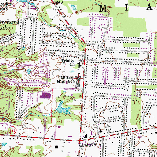 Topographic Map of Milford High School, OH