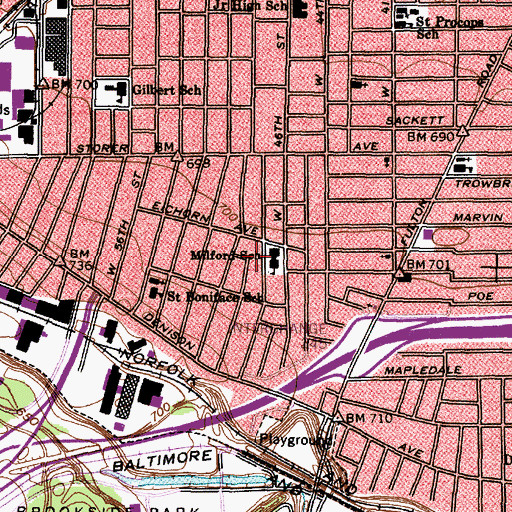 Topographic Map of Milford School, OH