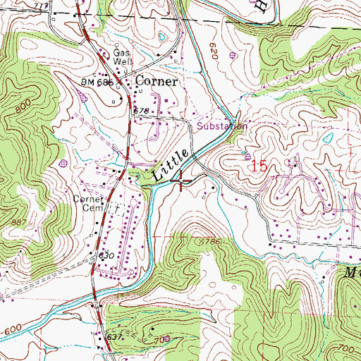 Topographic Map of Mill Branch, OH