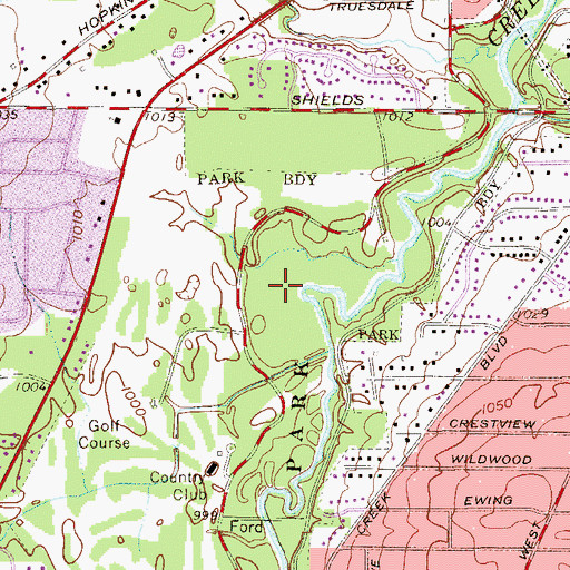 Topographic Map of Mill Creek Park, OH