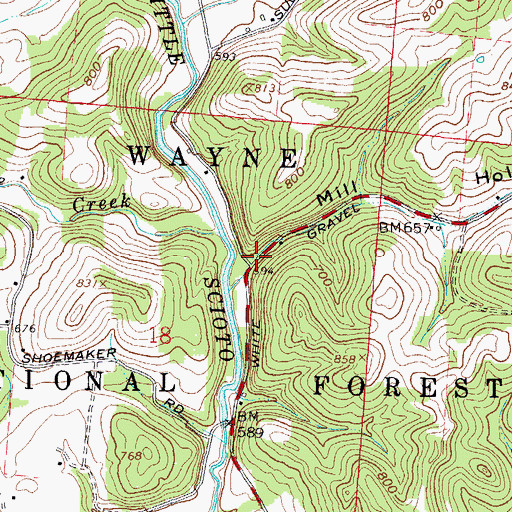 Topographic Map of Mill Hollow, OH