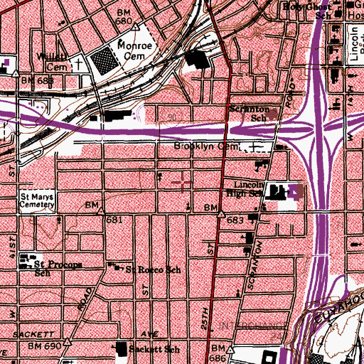 Topographic Map of Mill School, OH