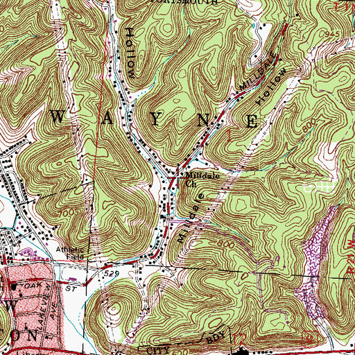 Topographic Map of Milldale Church, OH