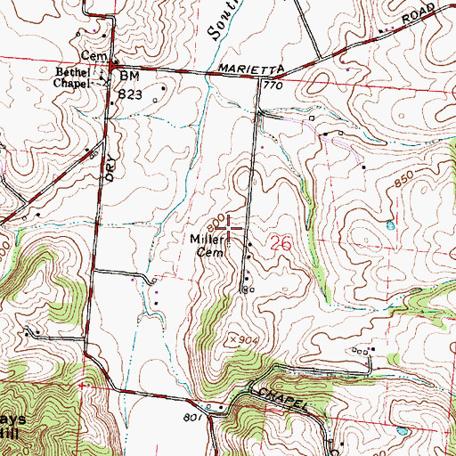 Topographic Map of Miller Cemetery, OH