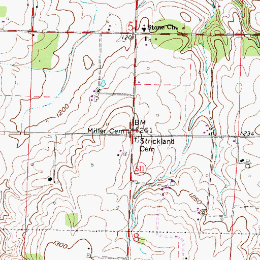 Topographic Map of Miller Cemetery, OH