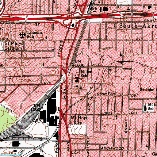 Topographic Map of Miller School, OH
