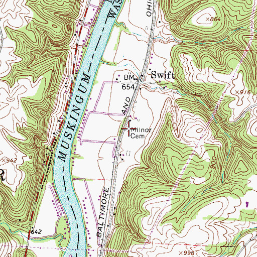 Topographic Map of Milnor Cemetery, OH