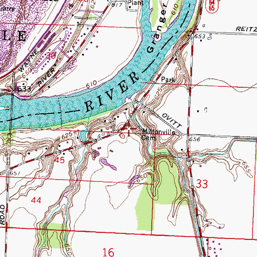 Topographic Map of Miltonville Cemetery, OH