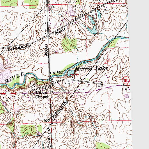 Topographic Map of Mirror Lake, OH