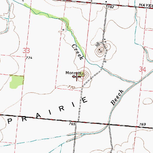 Topographic Map of Monnett Cemetery, OH