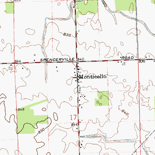 Topographic Map of Monticello, OH