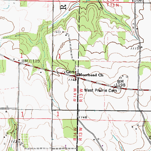 Topographic Map of Moorhead Church, OH
