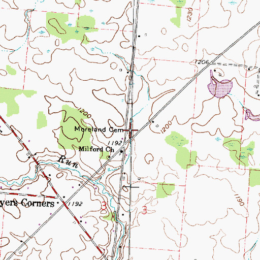Topographic Map of Moreland Cemetery, OH