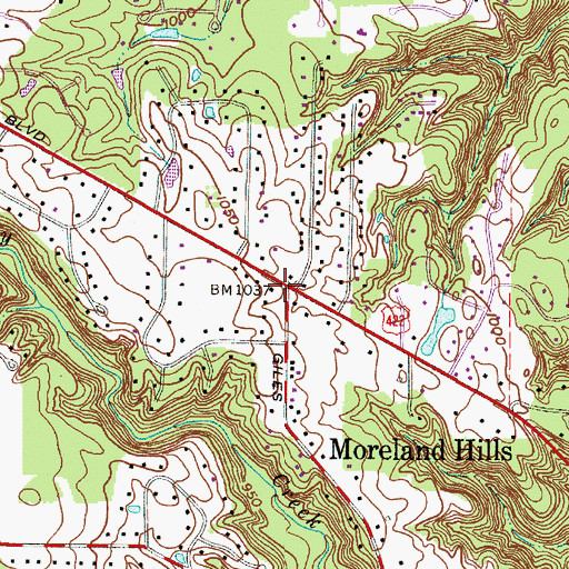 Topographic Map of Moreland Hills, OH