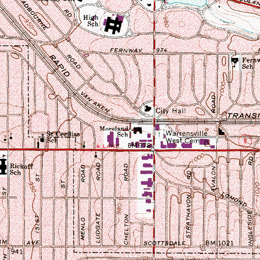 Topographic Map of Moreland School, OH