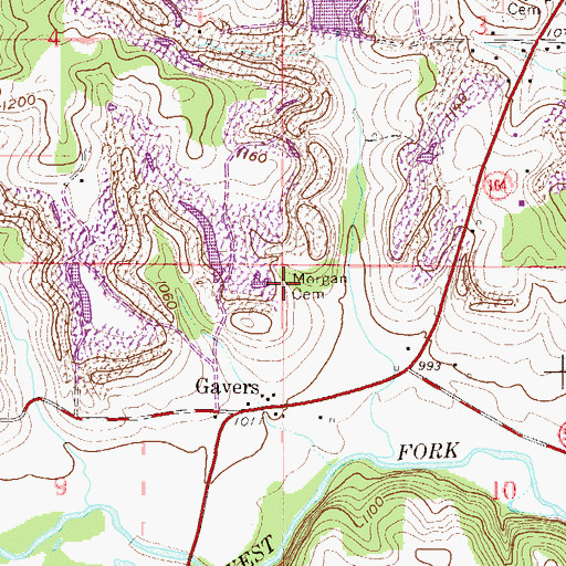 Topographic Map of Morgan Cemetery, OH