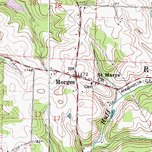 Topographic Map of Morges, OH
