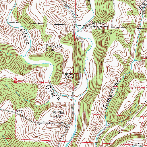 Topographic Map of Morris Cemetery, OH