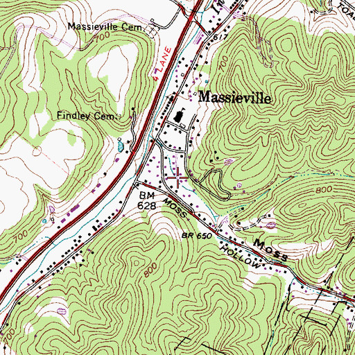 Topographic Map of Moss Hollow, OH