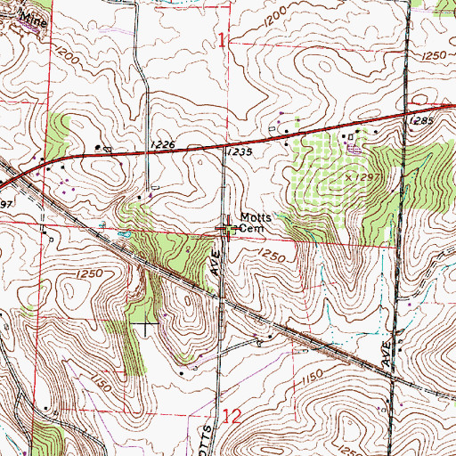 Topographic Map of Motts Cemetery, OH