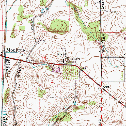 Topographic Map of Moultrie Chapel, OH