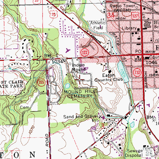 Topographic Map of Mound Hill Cemetery, OH
