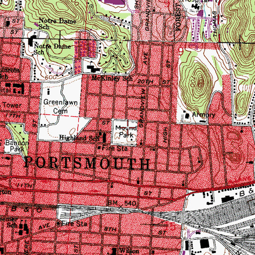 Topographic Map of Mound Park, OH