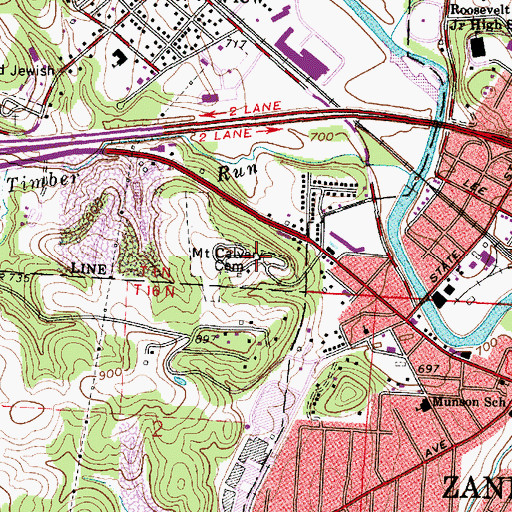 Topographic Map of Mount Calvary Cemetery, OH