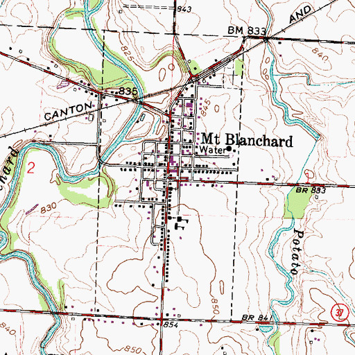 Topographic Map of Mount Blanchard, OH