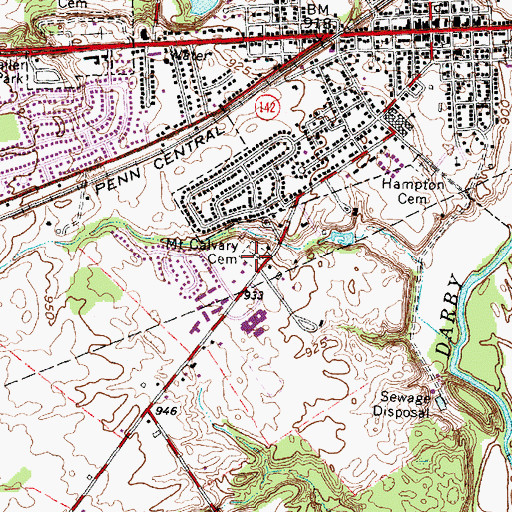Topographic Map of Mount Calvary Cemetery, OH