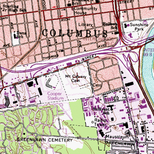 Topographic Map of Mount Calvary Cemetery, OH