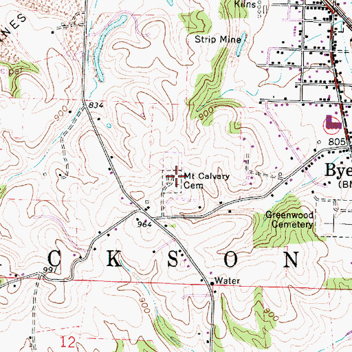 Topographic Map of Mount Calvary Cemetery, OH