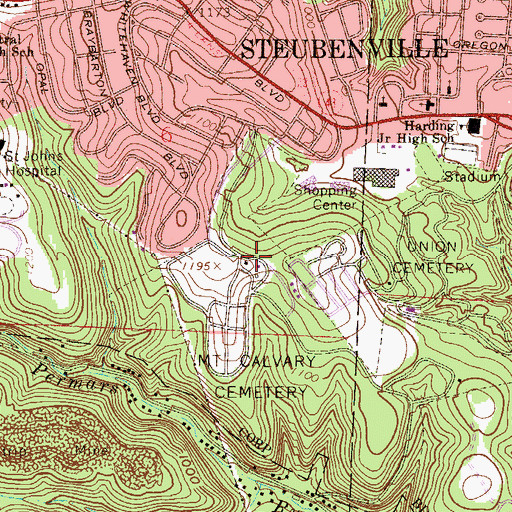 Topographic Map of Mount Calvary Cemetery, OH