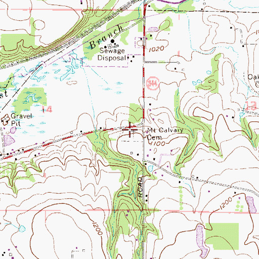 Topographic Map of Mount Calvary Cemetery, OH