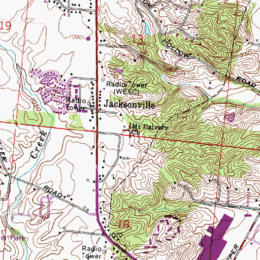 Topographic Map of Mount Calvary Church, OH