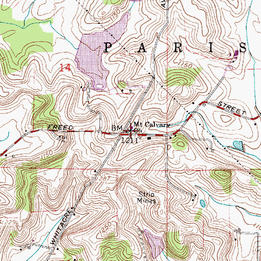 Topographic Map of Mount Calvary Church, OH