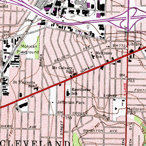 Topographic Map of Mount Calvary School, OH