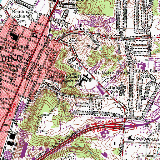 Topographic Map of Mount Notre Dame Academy, OH