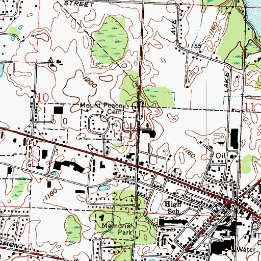 Topographic Map of Mount Peace Cemetery, OH
