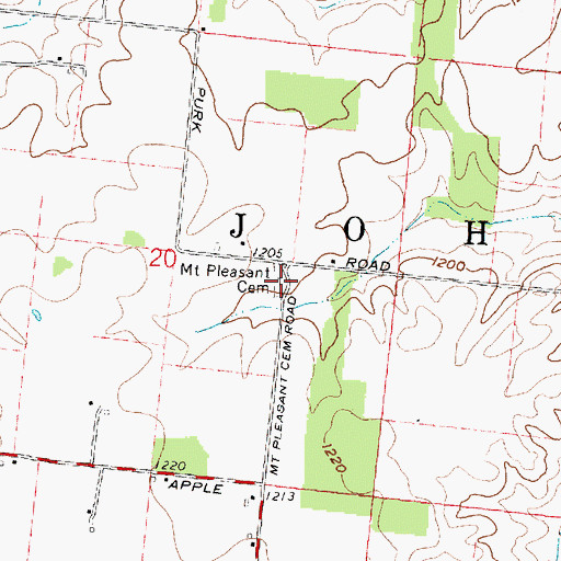 Topographic Map of Mount Pleasant Cemetery, OH