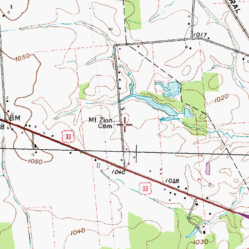 Topographic Map of Mount Zion Cemetery, OH