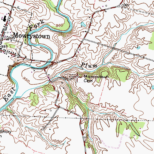 Topographic Map of Mowrystown Cemetery, OH
