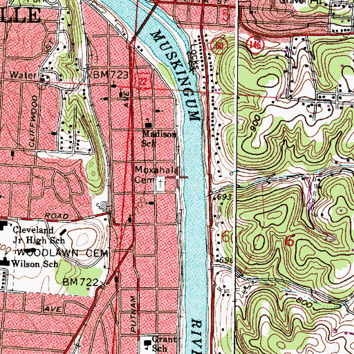 Topographic Map of Moxahala Cemetery, OH