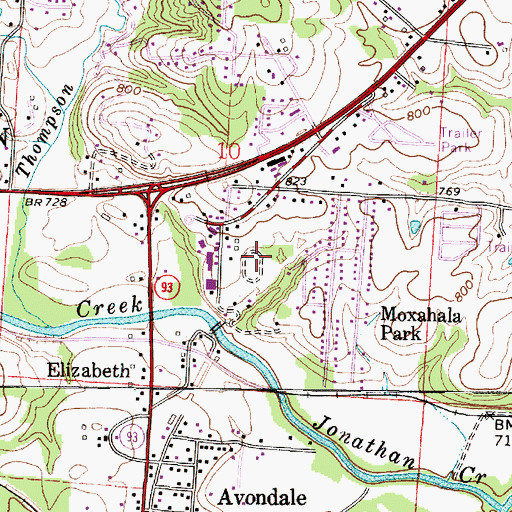 Topographic Map of Moxahala Park, OH