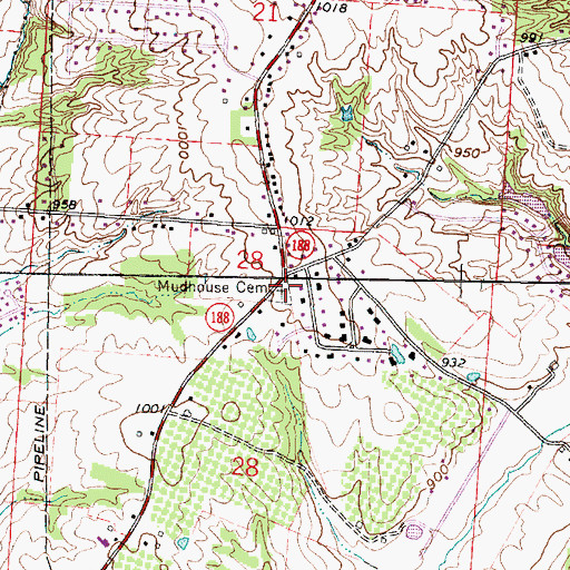 Topographic Map of Mudhouse Cemetery, OH