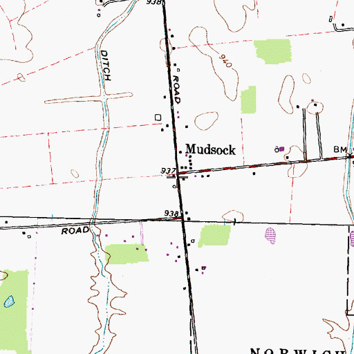 Topographic Map of Mudsock, OH